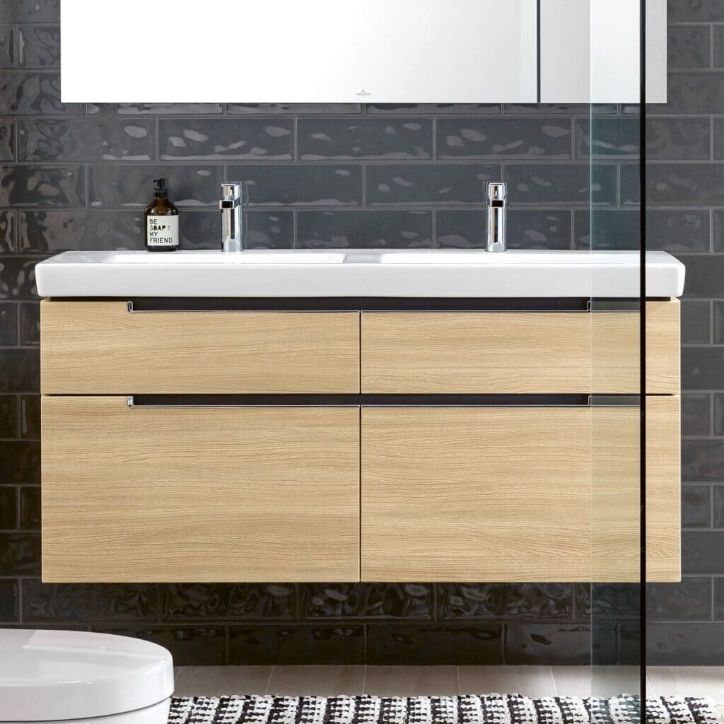 Villeroy and Boch vanity unit with double washbasin in Nordic Oak