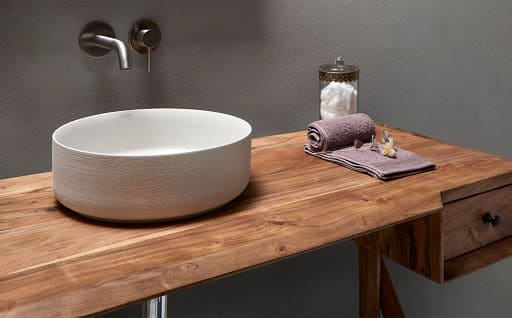 Bathco Washbasin with Wooden Console Unit, Wall Mounted Bathroom tap