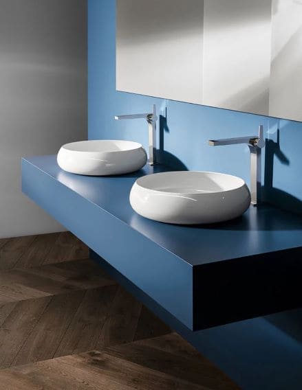 Blue countertop with two sinks