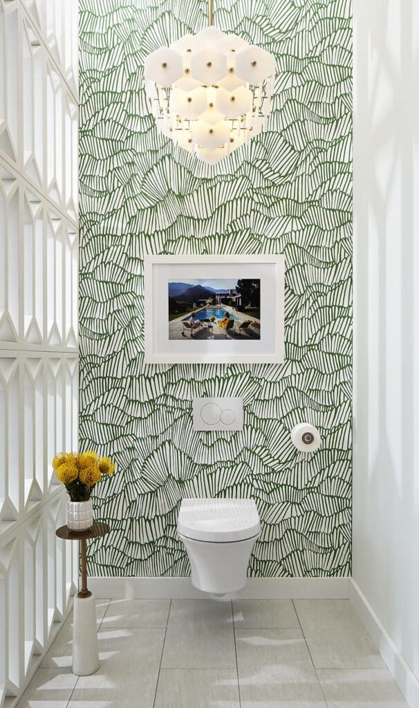 wall hung toilet, modern designed bathroom, green wall