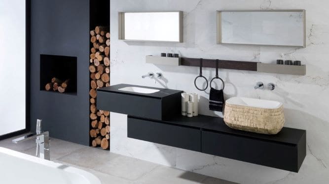 black furniture for black and white bathroom ideas