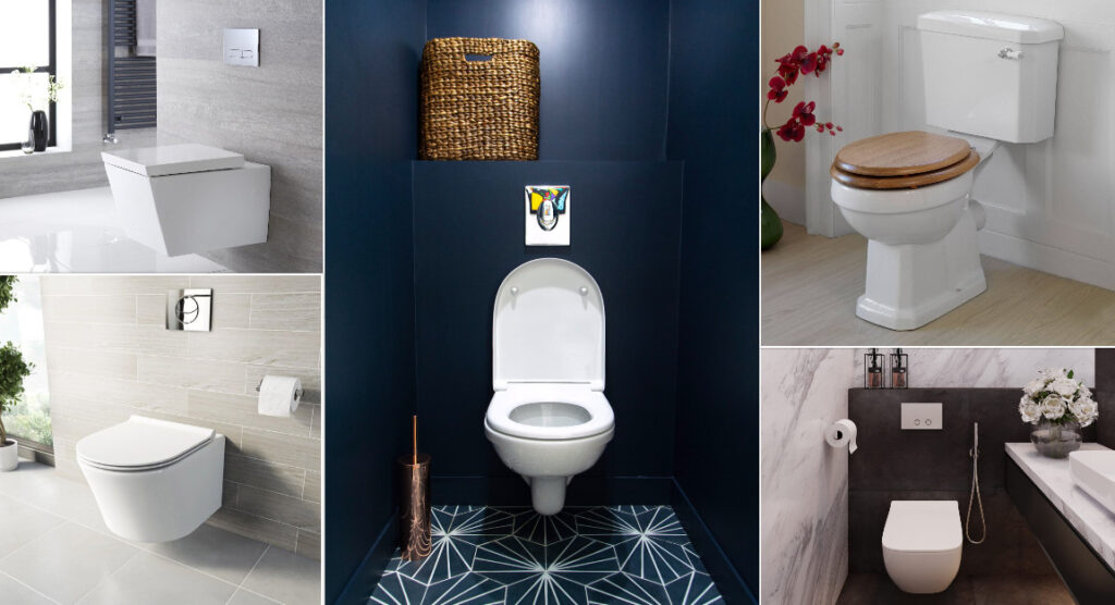 5 photoes of toilets and different bathroom designs