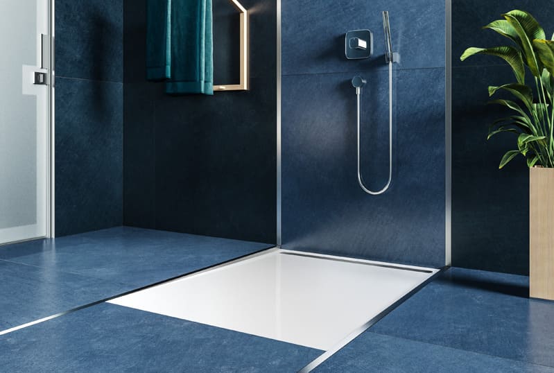 Kaldewei NEXSYS shower tray, blue bathroom