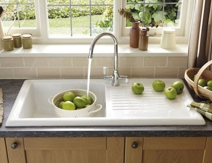 running white ceramic kitchen sink
