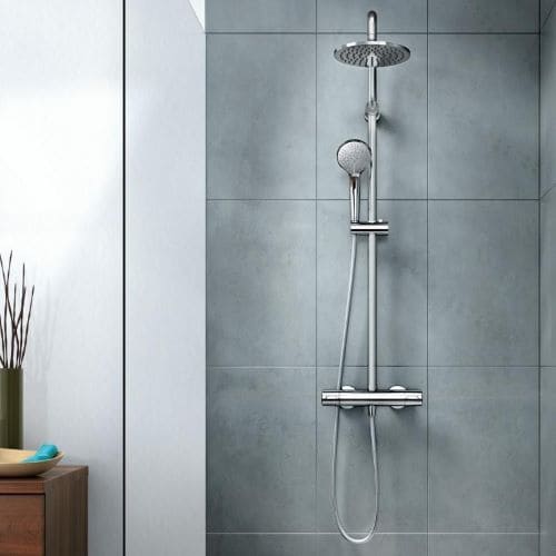 Ideal Shower set in an italian shower with grey tils
