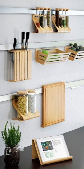 kitchen accessories hanged on the wall