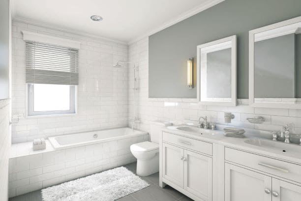 white bathroom with grey tils