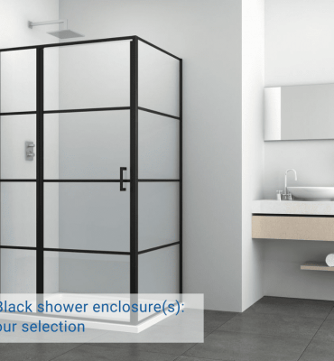 a black shower cubicle and text "Black shower enclosure(s): our selection"