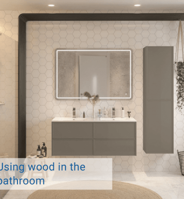 bathroom with wooden furniture