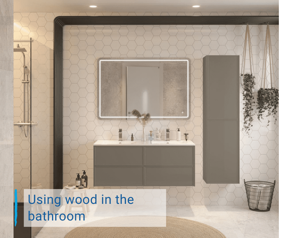 bathroom with wooden furniture
