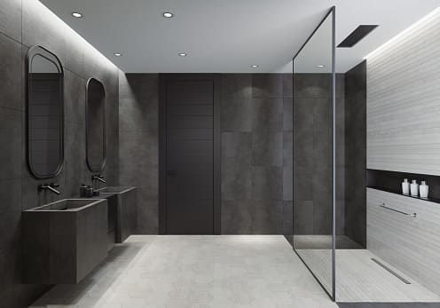 industrial bathroom with concrete tiles