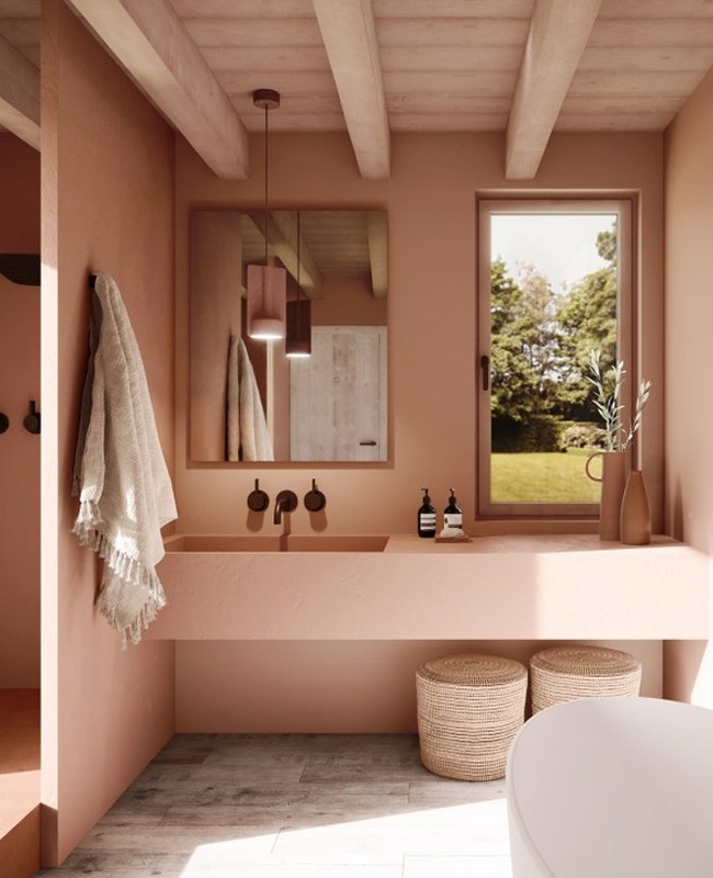 pastel pink cosy bathroom