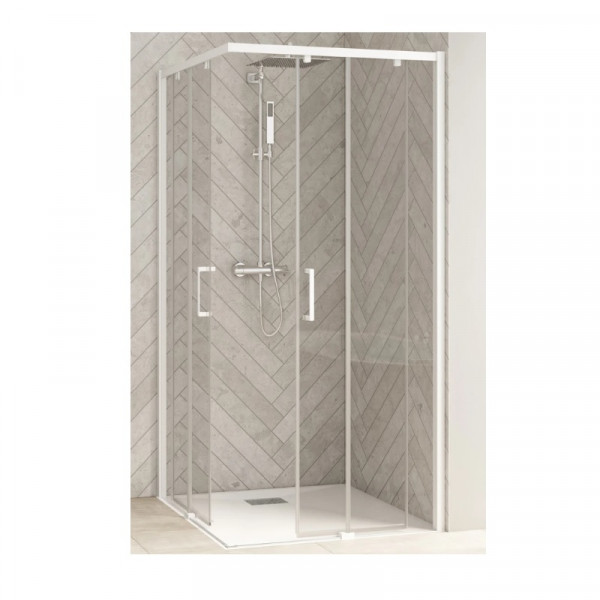 Sliding Shower Door Kinedo SMART DESIGN without threshold left Angle A/C 1000mm White Profil and Transparent Glass
