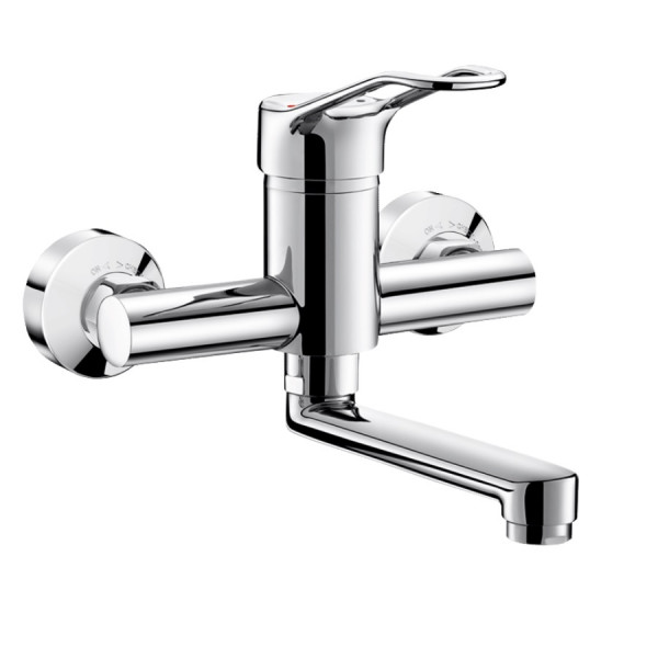 Delabie Wall Mounted Tap sculptured lever fixed spout L150 Chrome 2456