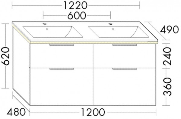 Bathroom Set Burgbad Eqio Double washbasin, illuminated 4-drawer unit 1220x620mm Customisable SHCA122-PN258