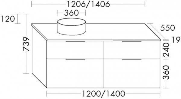 Bathroom Set Burgbad Eqio Basin right/left, 4-drawer unit 1206x739mm Customisable SGUW120-PN258