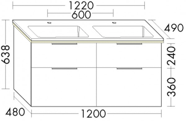 Bathroom Set Burgbad Eqio Double washbasin, illuminated 4-drawer unit 1220x638mm Customisable SHCG122-PN258