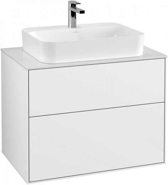 Villeroy and Boch Inset Basin Vanity Unit Finion White High Gloss Lacquer | Glass White Matt | Without wall lighting