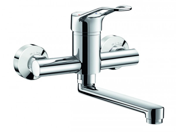 Delabie Wall Mounted Tap sculptured lever fixed ajusted spout L200 Chrome 2445