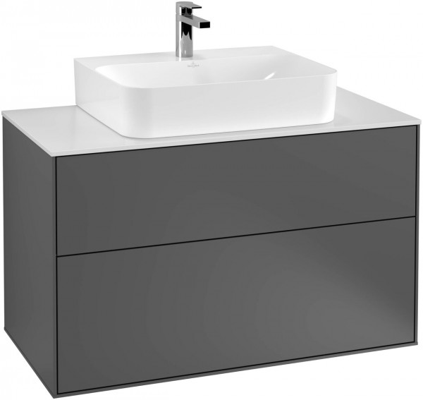 Villeroy and Boch Inset Basin Vanity Unit Finion Anthracite/Glass White F10100GK