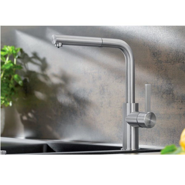 Blanco Pull Out Kitchen Tap LANORA-S Low pressure Brushed Stainless Steel