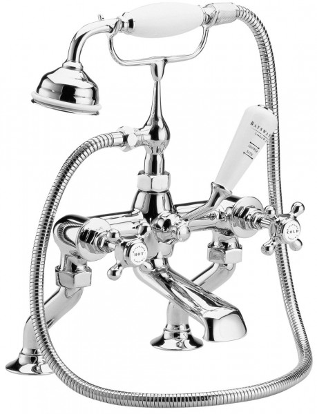 Deck Mounted Bath Tap Bayswater Traditional Crosshead, Chrome Hex/White
