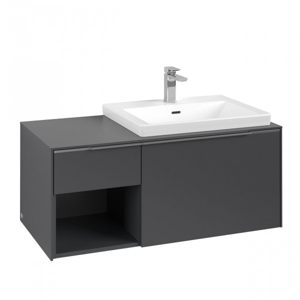 Vanity Unit Built-In Basin Villeroy and Boch Subway 3.0, 1001x423x500mm Graphite | Glossy Aluminium | Without Light | On the Right