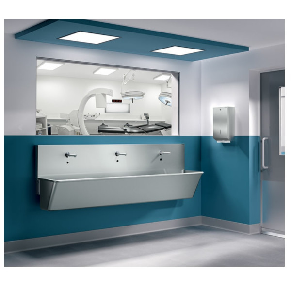 Surgical scrub up trough with low splashback Delabie 700mm Polished Satin