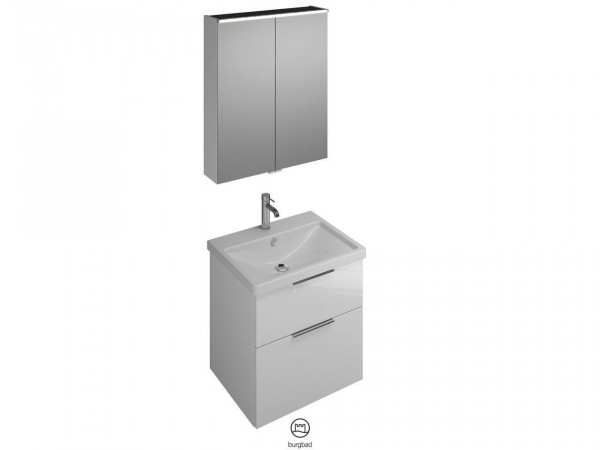 Bathroom Set Burgbad Eqio 1-hole washbasin, 2-drawer cabinet, 2-door bathroom cabinet 650mm Customisable SFAN065-PN258