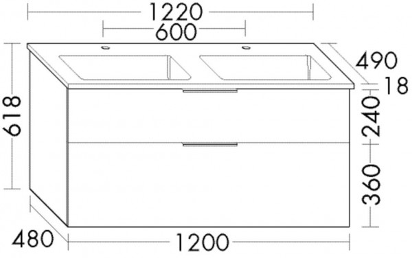 Bathroom Set Burgbad Eqio Double washbasin, 2-drawer unit 1220x618mm Customisable SHCD122-PN258