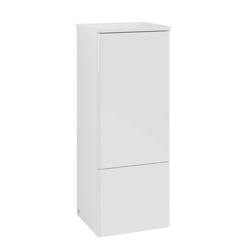 Tall Bathroom Cabinet Villeroy and Boch Antao left-hand hinges 1 door 1 drawer 414x1039x356mm Glossy White Laquered