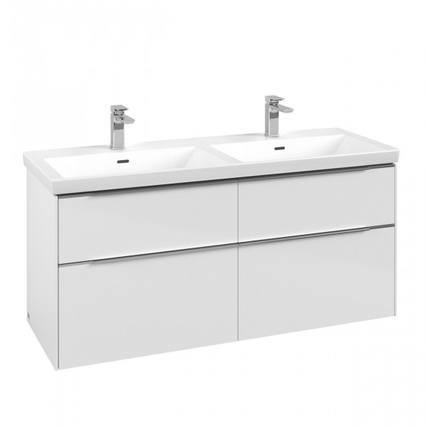 Double Basin Cabinet Villeroy and Boch Subway 3.0 with 4x pull-out drawers 462x1272x579mm Glossy White/Glossy Aluminium