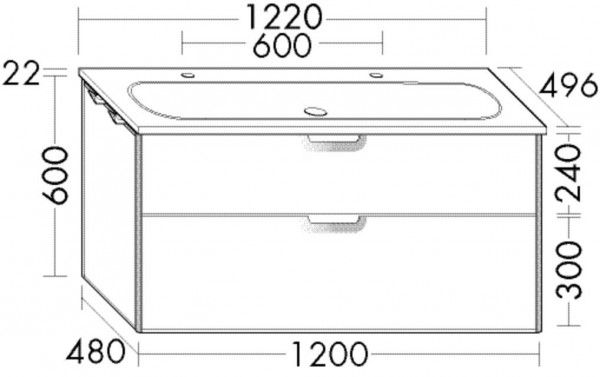 Bathroom Set Burgbad Vry 2-drawer unit, Double washbasin 1230mm Customisable SGUY123-PN610