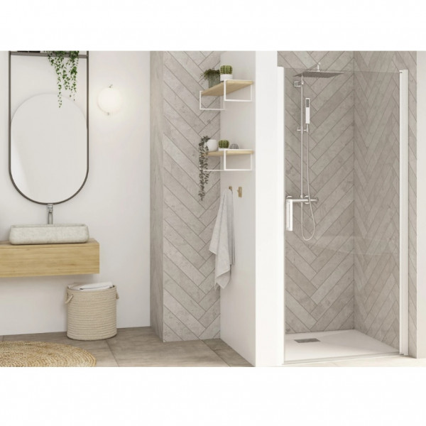 Kinedo Pivot shower Door SMART DESIGN P without treshold, with reinforcement bar, recess 1100x2000x6mm White Profil, Transparent Glass