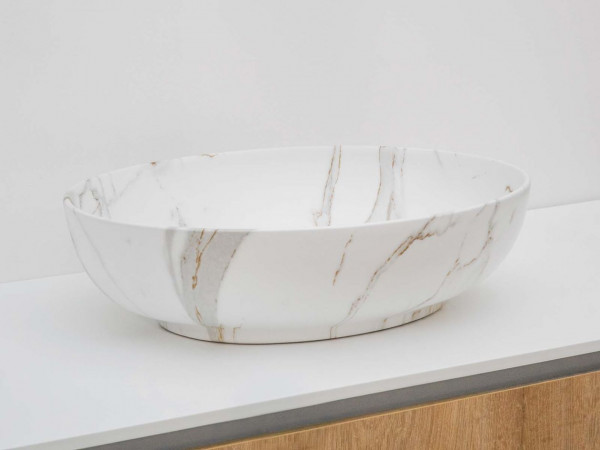 Countertop Basin Riho Livit Oval 520x130mm Marble look white matt