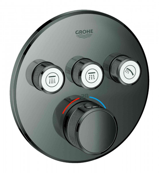 Grohe Thermostatic Shower Mixer Grohtherm SmartControl Round with 3 stop valves 158x43mm Hard Graphite