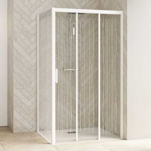 Sliding Shower Door Kinedo SMART DESIGN 2 doors without threshold left Niche, Angle 3V 1000mm White Profil and White patterned glass
