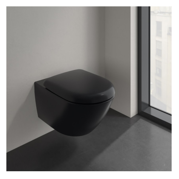 Wall Hung Toilet Villeroy and Boch Antao, rimless, with TwistFlush, Pure Black CeramicPlus