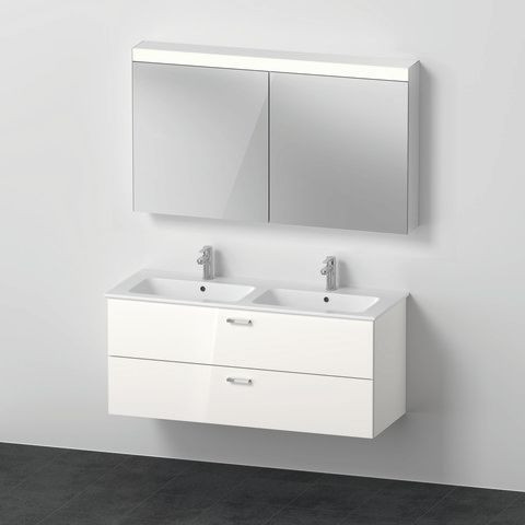 Bathroom Set Duravit XBase Vanity unit, Double washbasin, Mirror cabinet 1300mm Glossy White