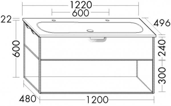 Bathroom Set Burgbad Vry 1 drawer, 1 shelf, Double washbasin 1230mm Customisable SGUK123-PN610