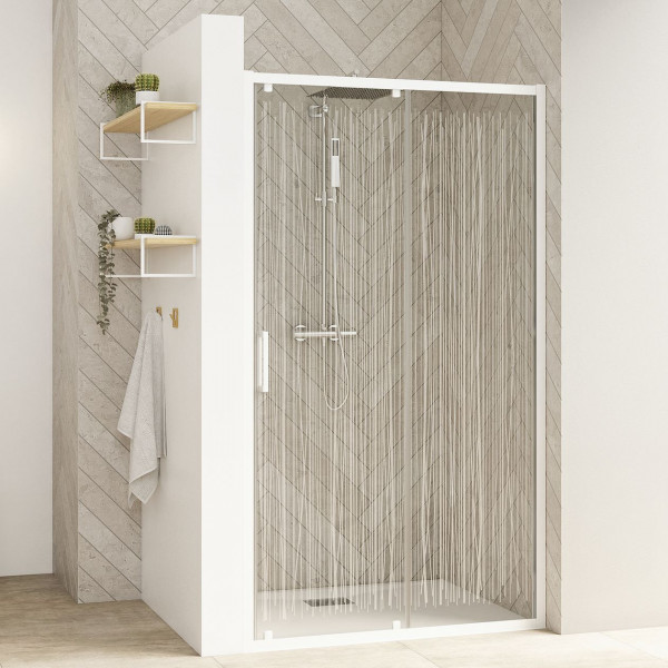 Sliding shower Doors Kinedo SMART DESIGN C for niche, corner or wall installation 1000mm White patterned glass, White Profil