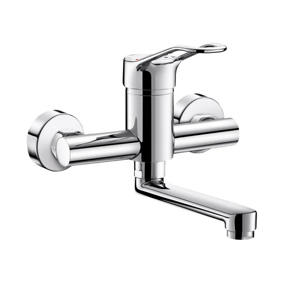 Delabie Wall Mounted Tap sculptured lever fixed spout Fixed Spout L150 Chrome 2456S