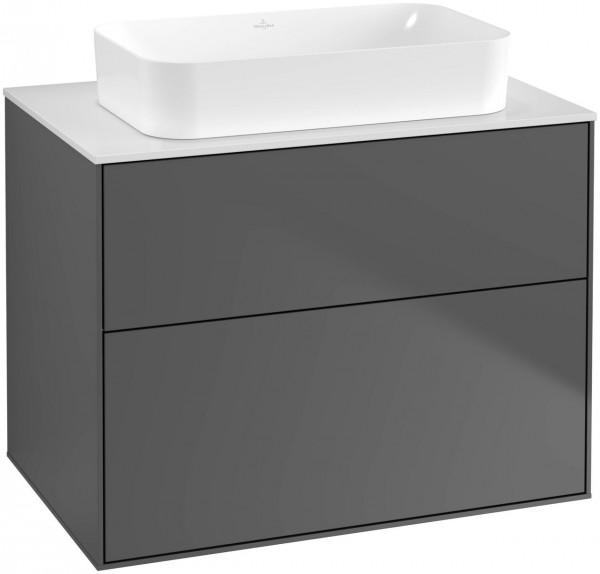 Villeroy and Boch Inset Basin Vanity Unit Finion Anthracite/Glass White F63100GK