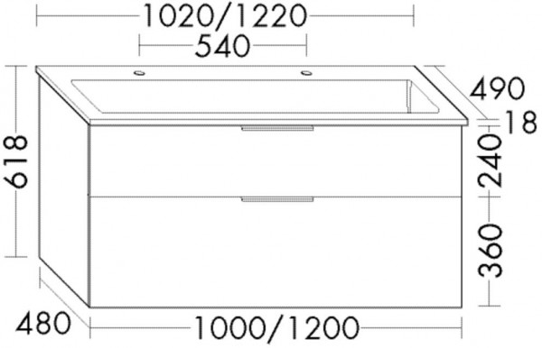 Bathroom Set Burgbad Eqio Double washbasin, 2-drawer unit 1020x618mm Customisable SHCS102-PN258