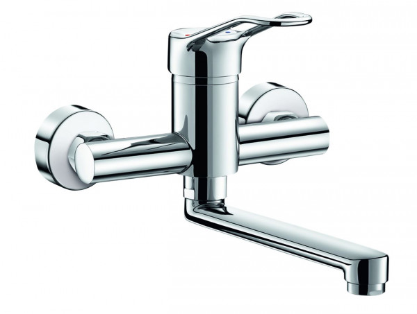 Delabie Wall Mounted Tap sculptured lever fixed ajusted spout L200 Chrome 2445EPS