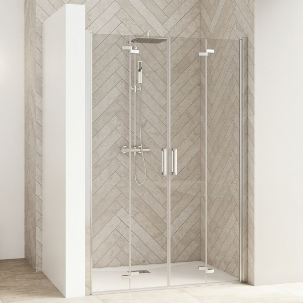 Kinedo Folding shower Door SMART DESIGN S XXL, 2 doors without treshold, recess 1100x2000x6mm White Profil, Transparent Glass