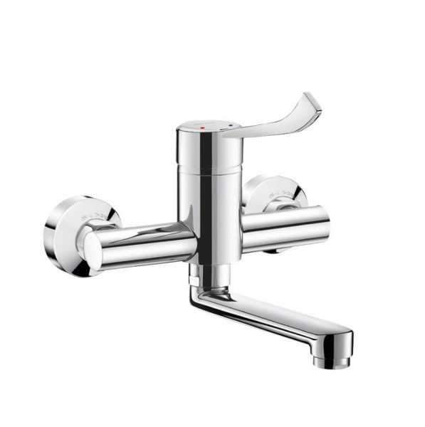 Delabie Wall Mounted Tap sculptured lever fixed spout Fixed Spout L150 Chrome 2456LEP