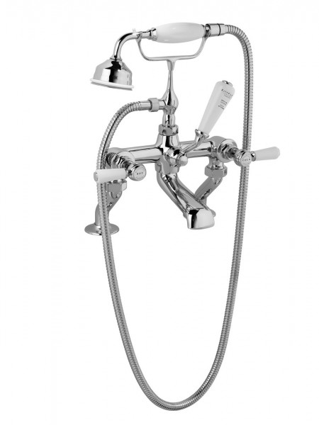 Deck Mounted Bath Tap Bayswater Traditional Lever, Chrome Domed/White