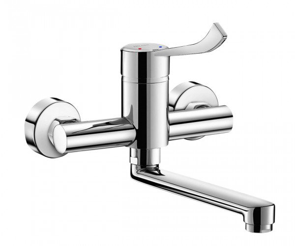Delabie Wall Mounted Tap sculptured lever fixed ajusted spout L200 Chrome 2445LS