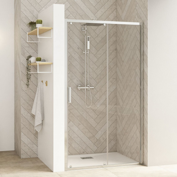 Sliding shower Doors Kinedo SMART DESIGN C for niche, corner or wall installation 1000mm Transparent Glass, White Profil